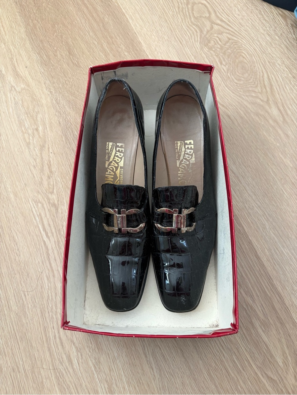 VINTAGE Salvatore Ferragamo Black Patent Leather Loafers